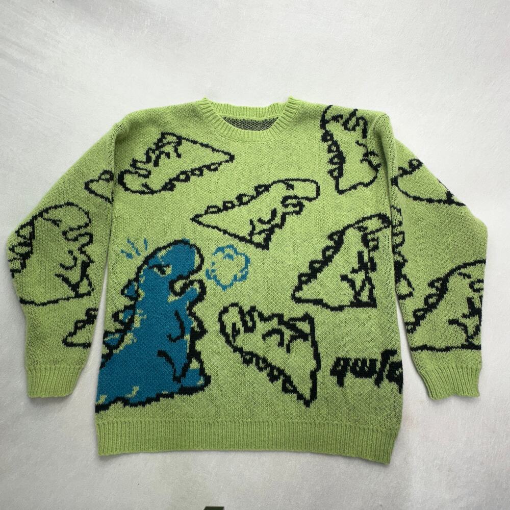 Aelfric Eden Y2K Oversized Dinosaur Knit Sweater Green Size Small Streetwear